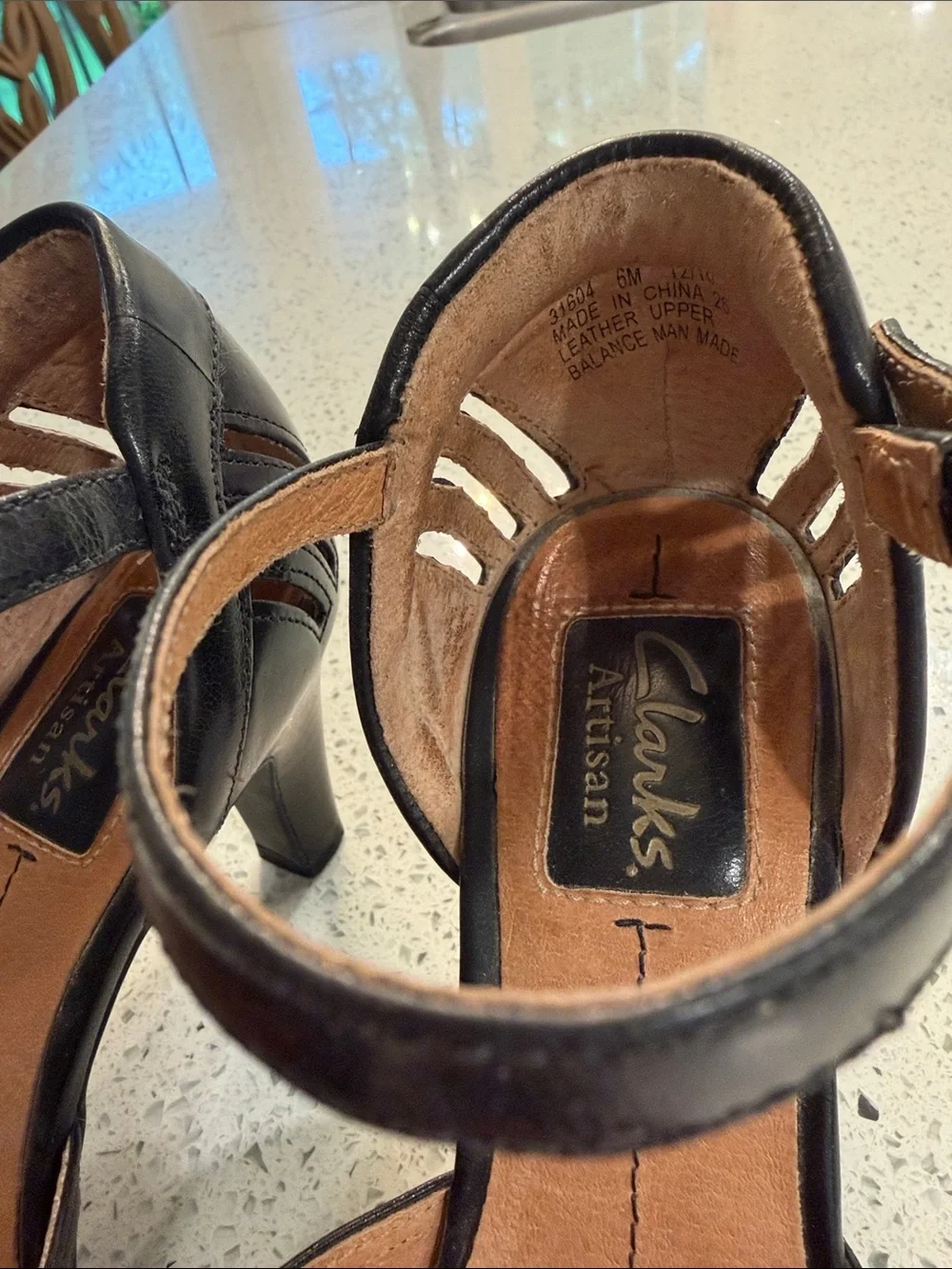 Clarks Black Leather Ankle-Strap Cutout Heels